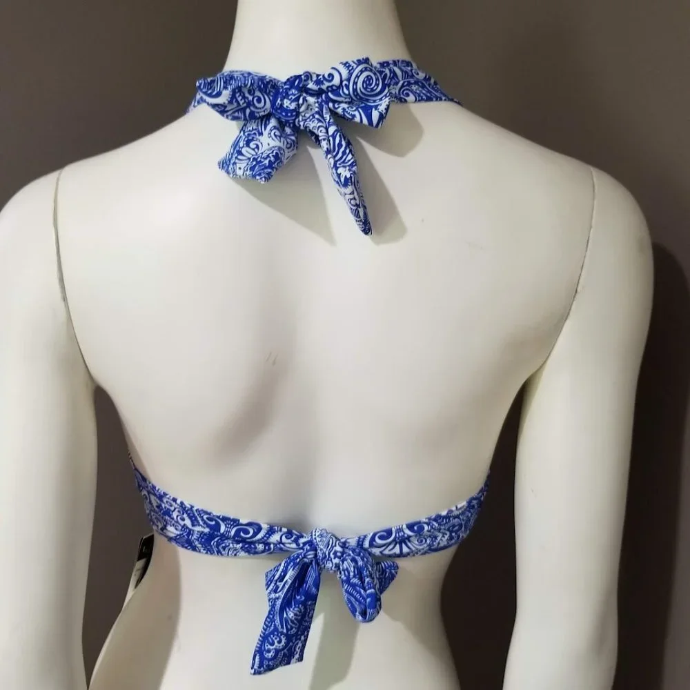 Lauren Ralph Lauren Twist-Front Halter Bikini Top - Artisanal Woodblock Size 4 - Picture 4 of 8